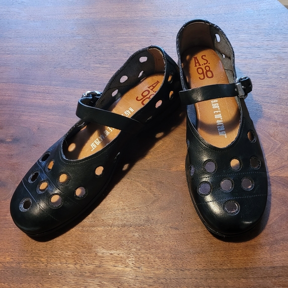 A.S.98 Shoes - A.S.98 Black Perforated Mary Janes